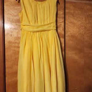 Girls Yellow Sleeveless Chiffon Party Dress with Gathered Waistband